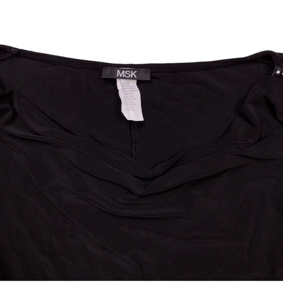 MSK Womens Size Large Shirt Black Stretch Cowl Neck Rhinestone Zip Shoulders - Picture 2 of 6